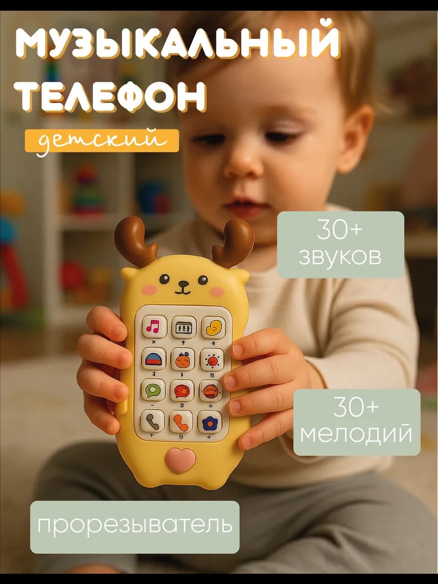 Музыкальный телефон детский, развивающая игрушка от года - фото 1