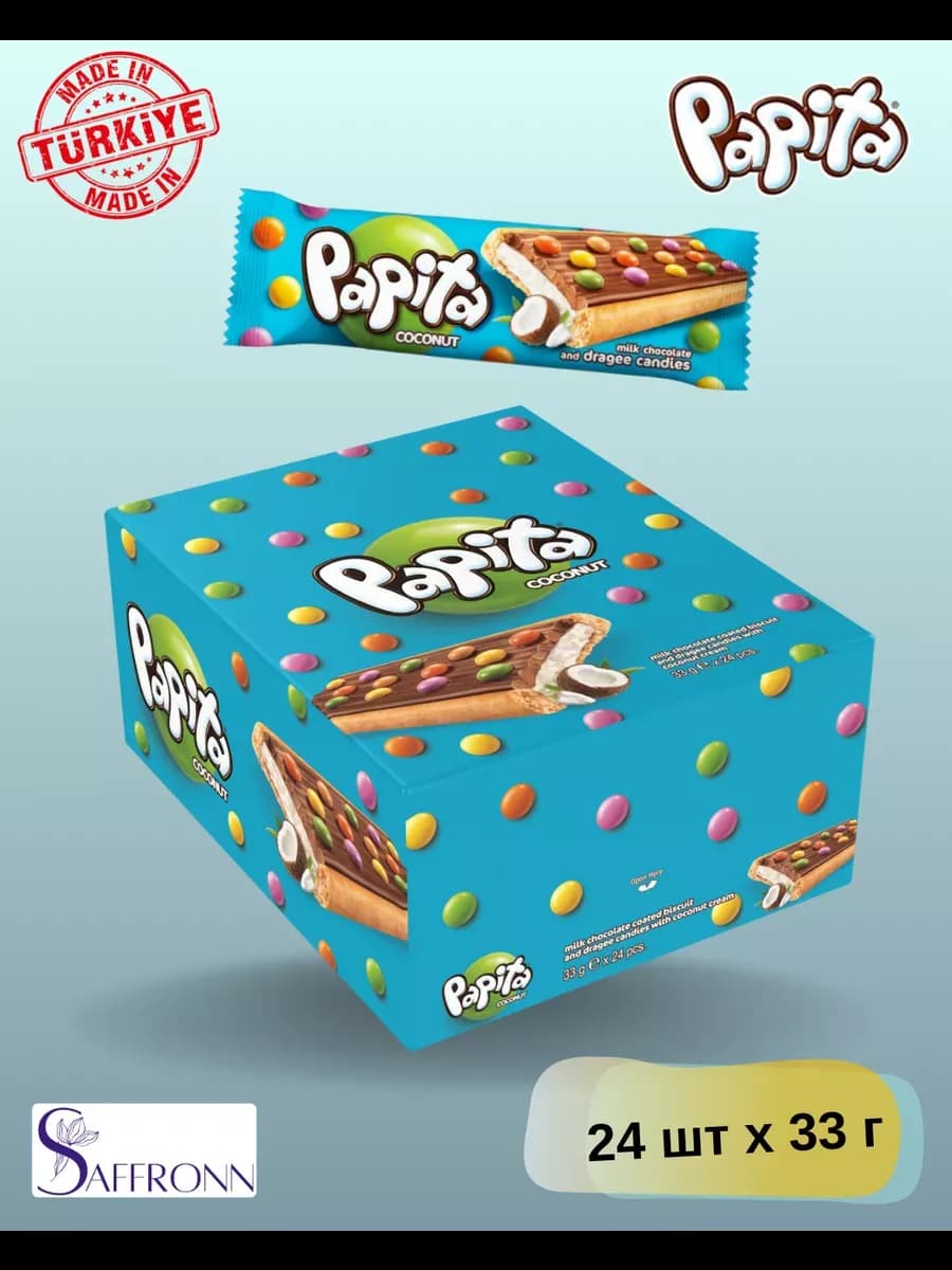 Papita печенье с кокосом, шоколадом и драже 24шт х 33гр