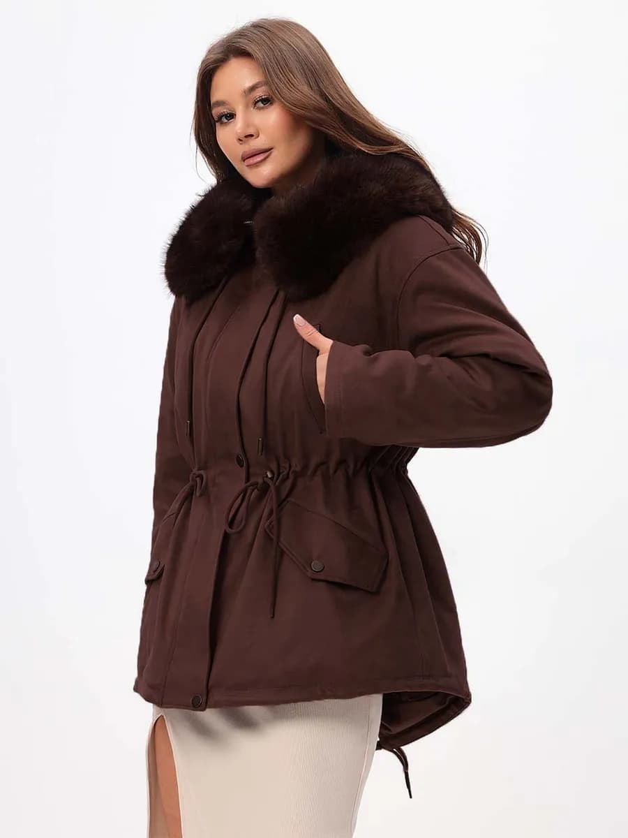 Замшевая парка с мехом капюшоном