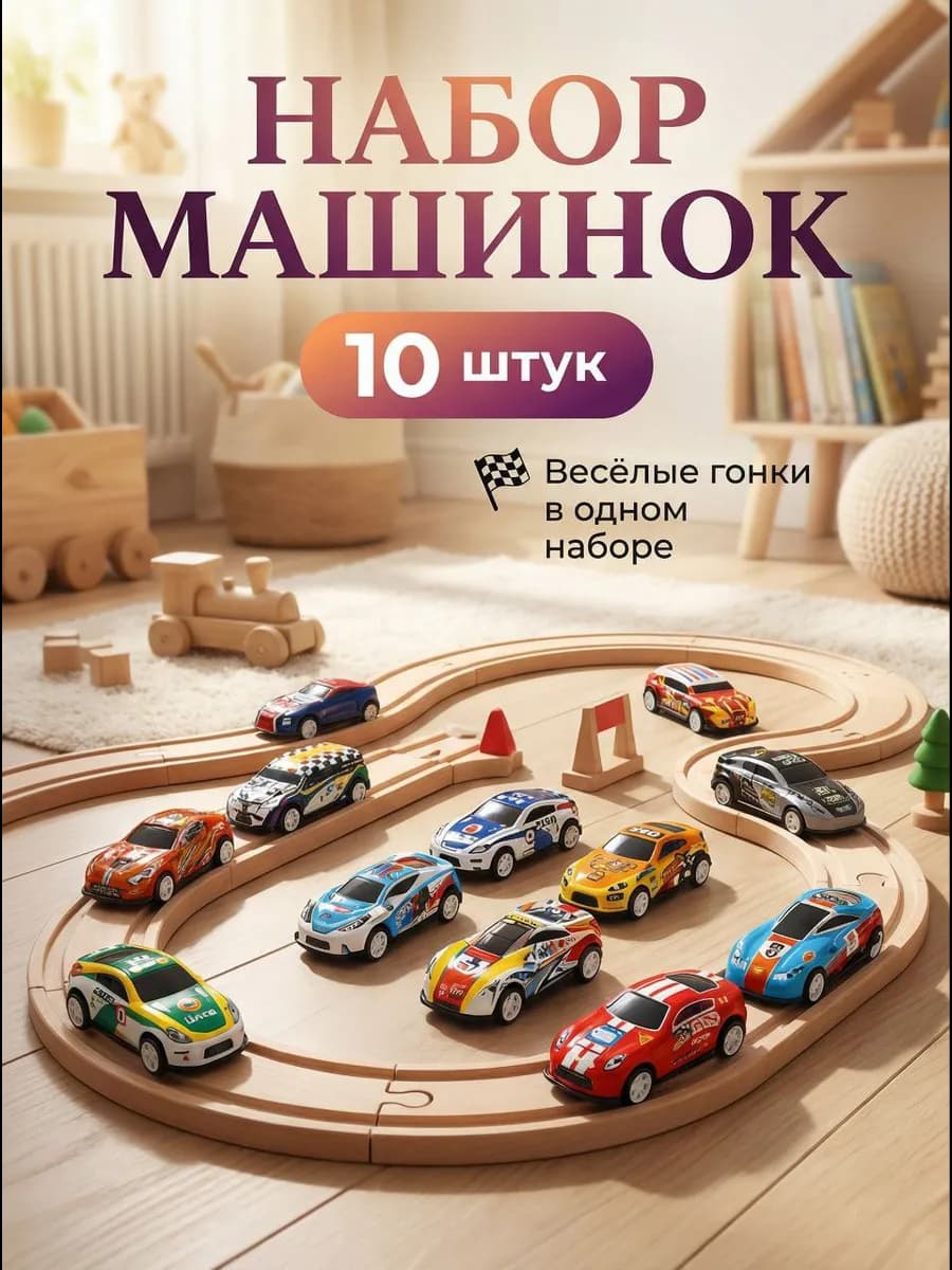Набор машинок детских игрушечных 10 штук
