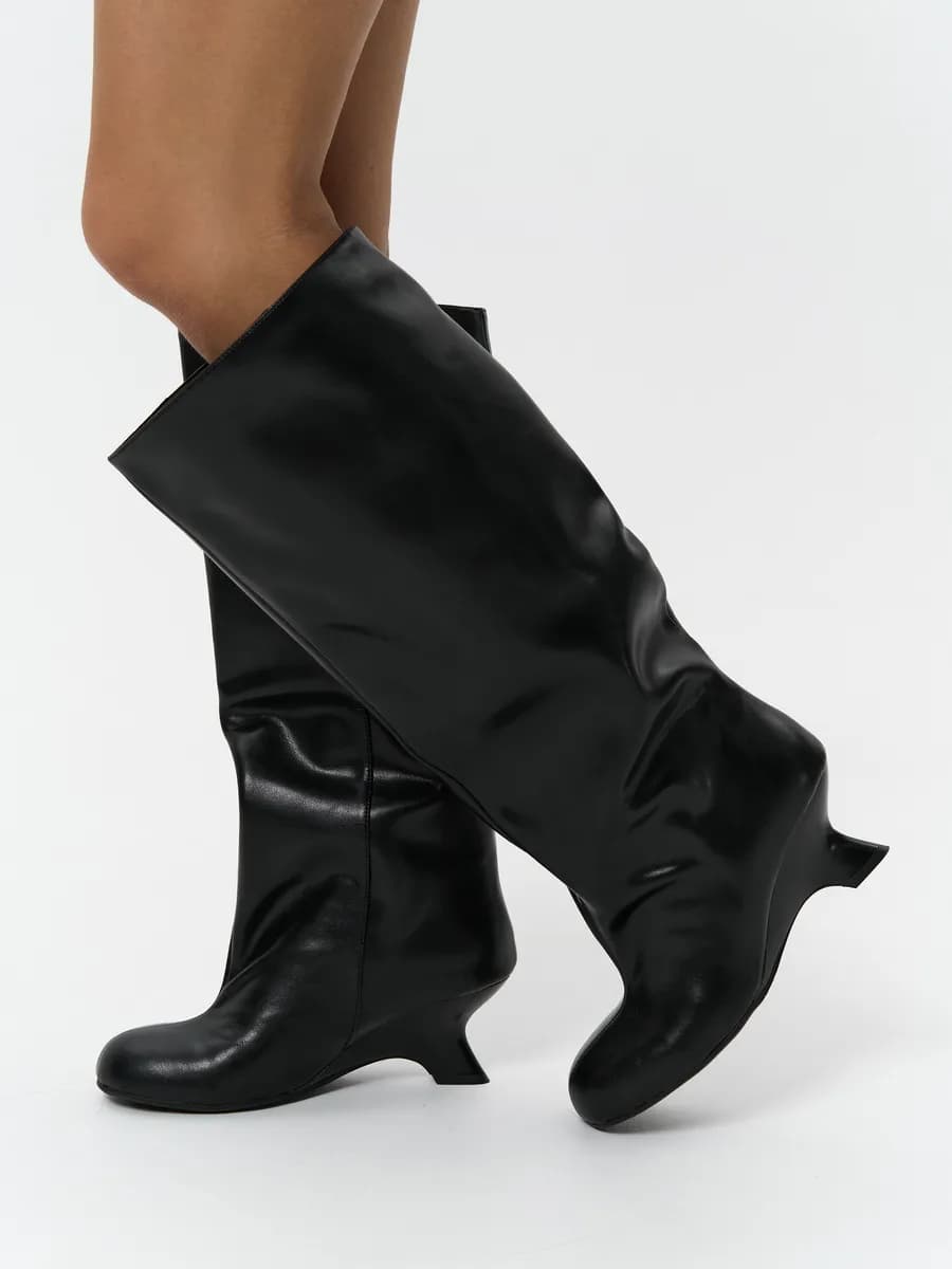 Сапоги осенние на каблуке натуральная кожа - фото 1