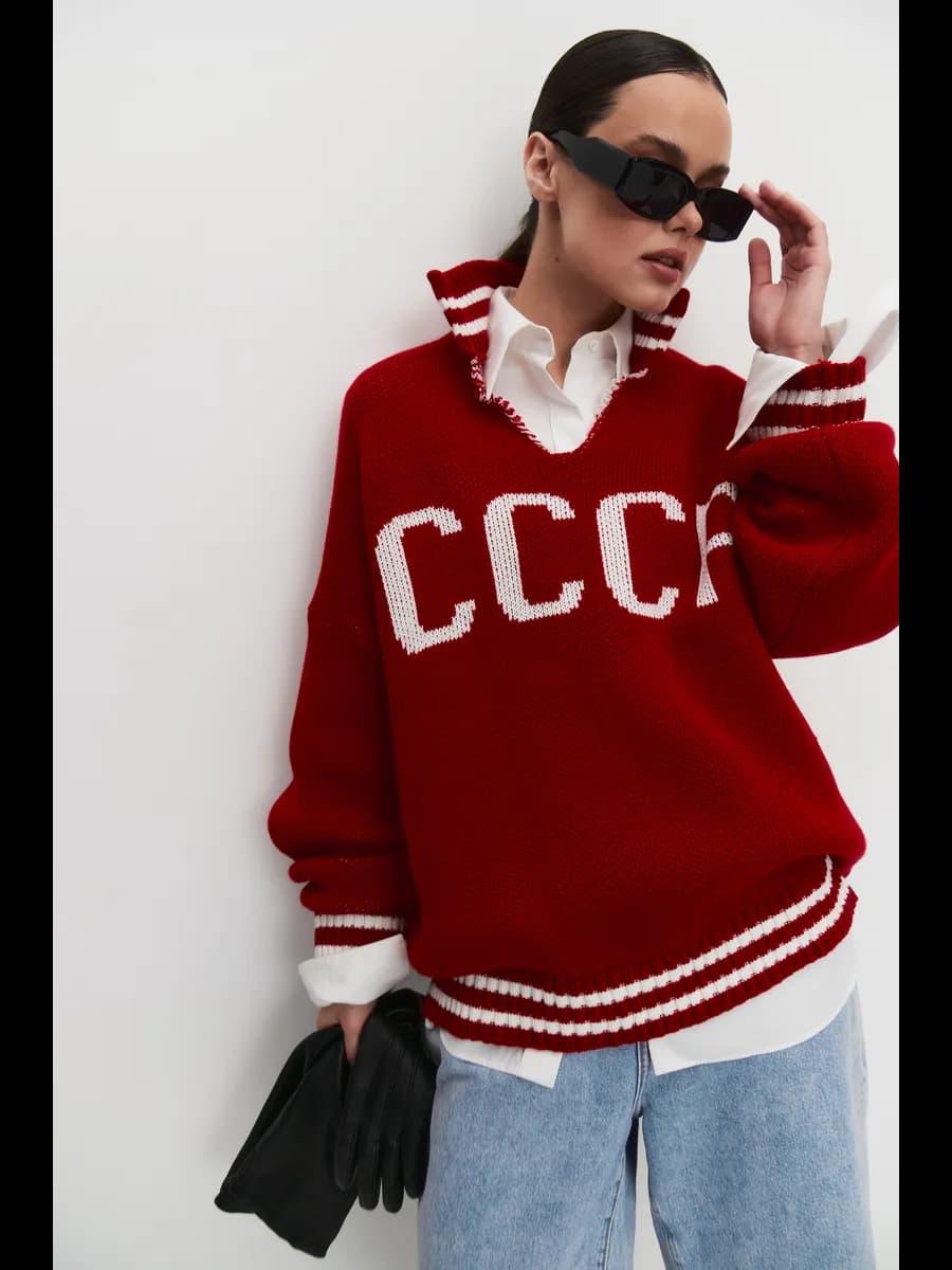 Свитер оверсайз удлиненная с надписью СССР