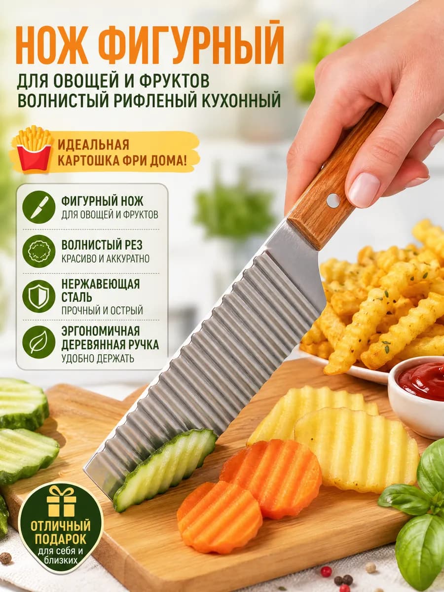 Нож фигурный для овощей фруктов волнистый рифленый кухонный