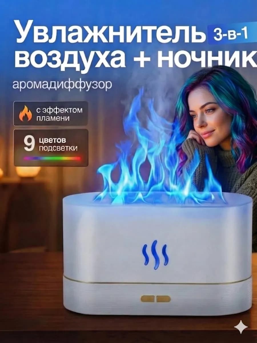 Увлажнитель воздуха ночник с эффектом пламени