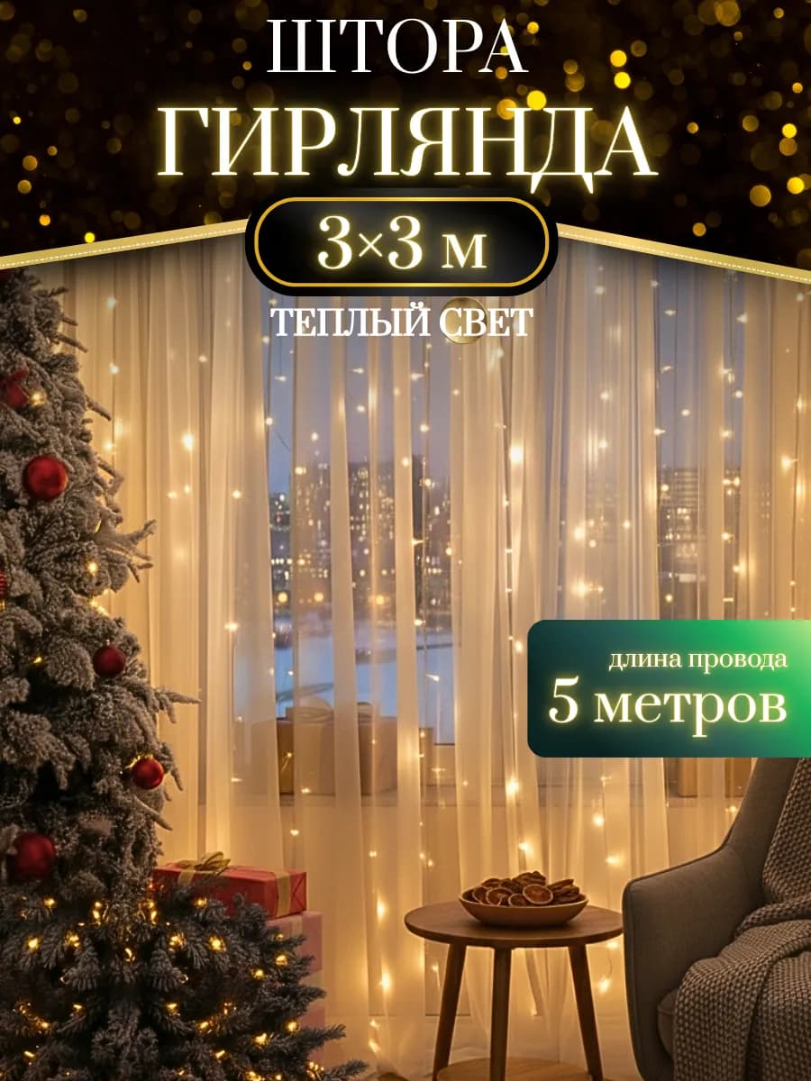 Гирлянда штора 3х3 новогодняя