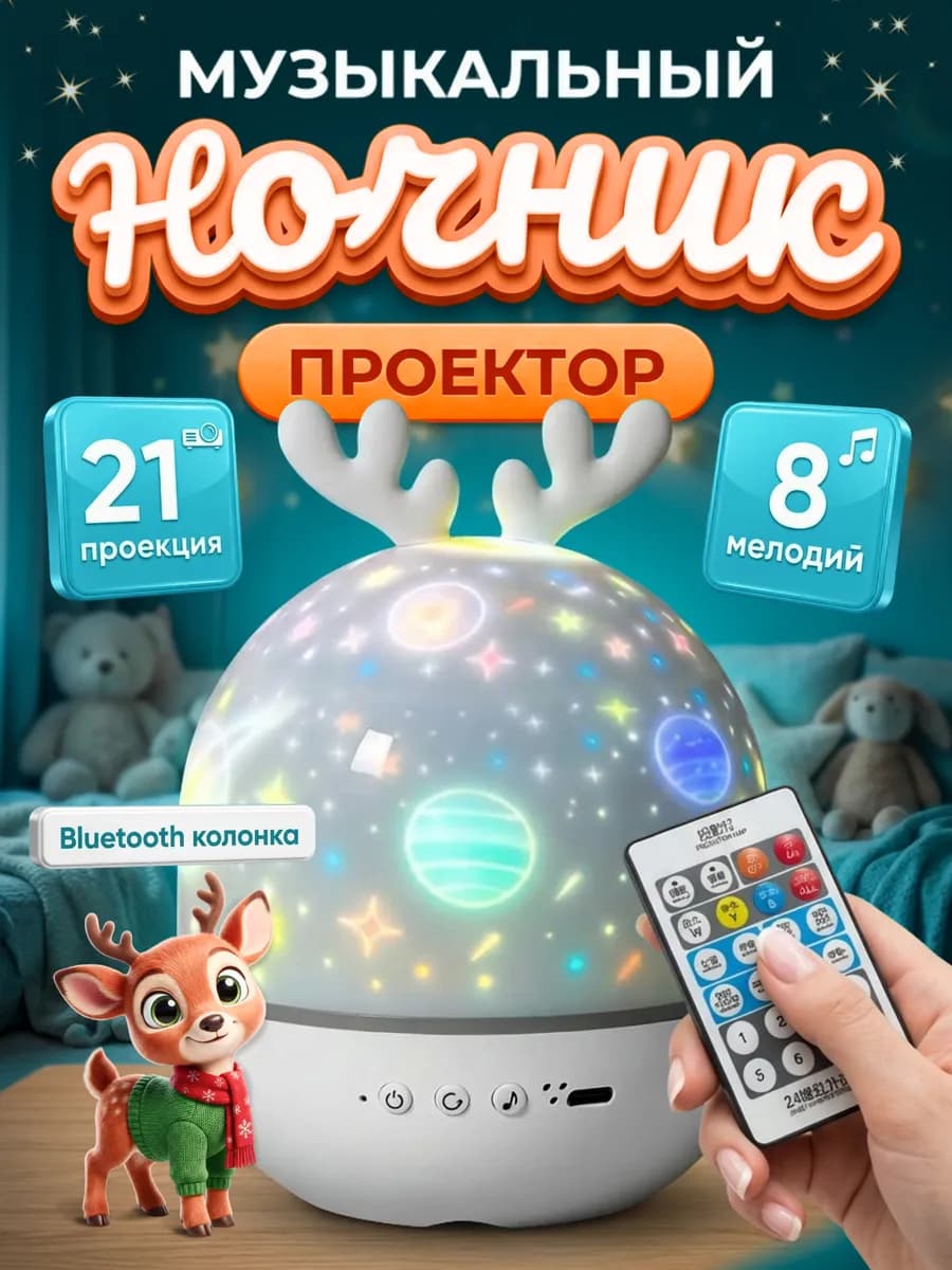 Ночник-проектор звездное небо Олененок 21
