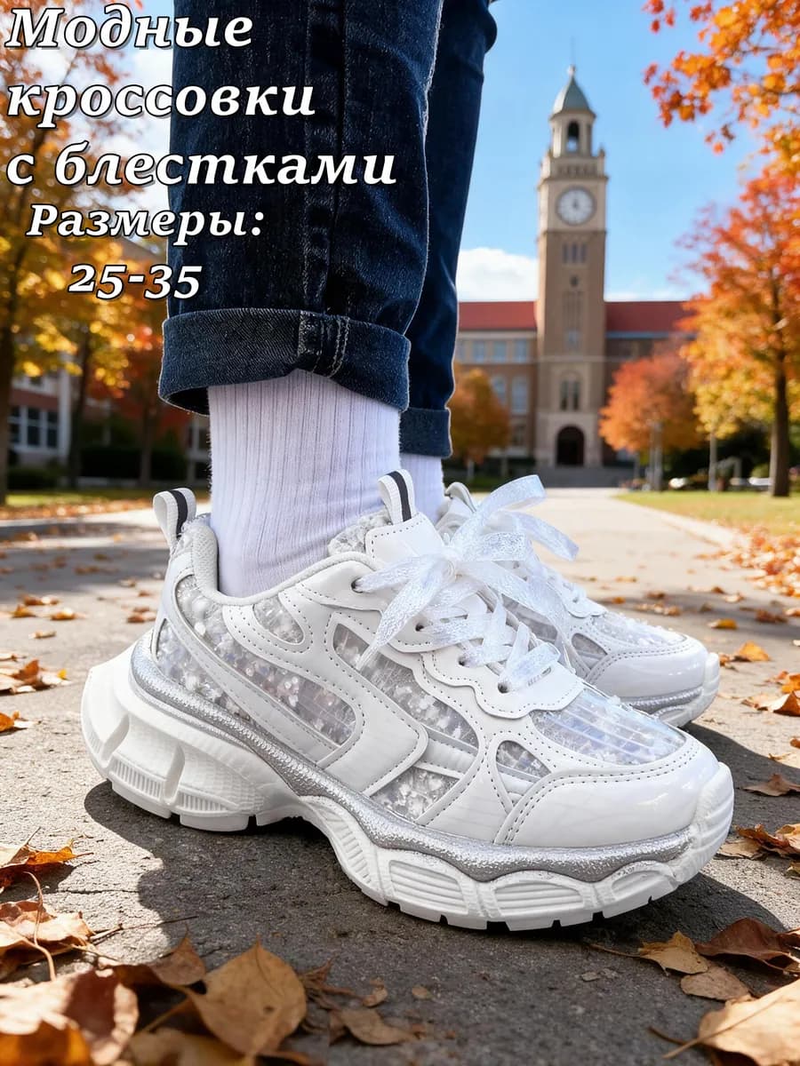 Модные текстильные кроссовки спортивные с блестками