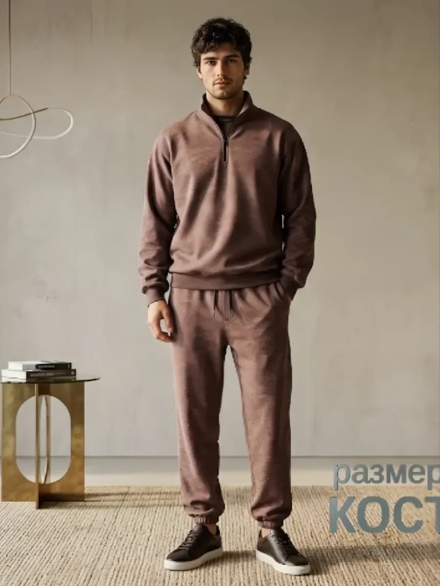 Костюм мужской однотонный с брюками и толстовкой