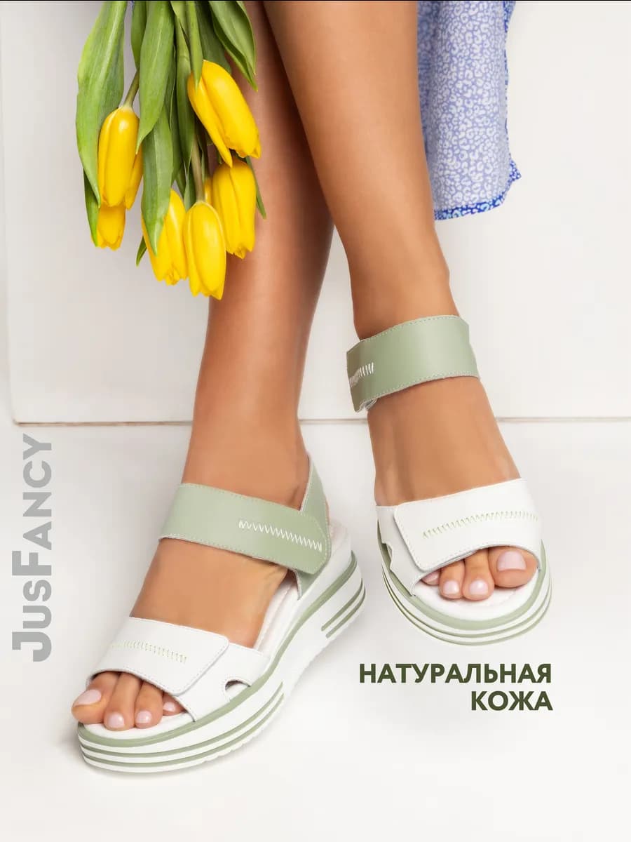 Зелёные босоножки женские натуральная кожа - фото 1