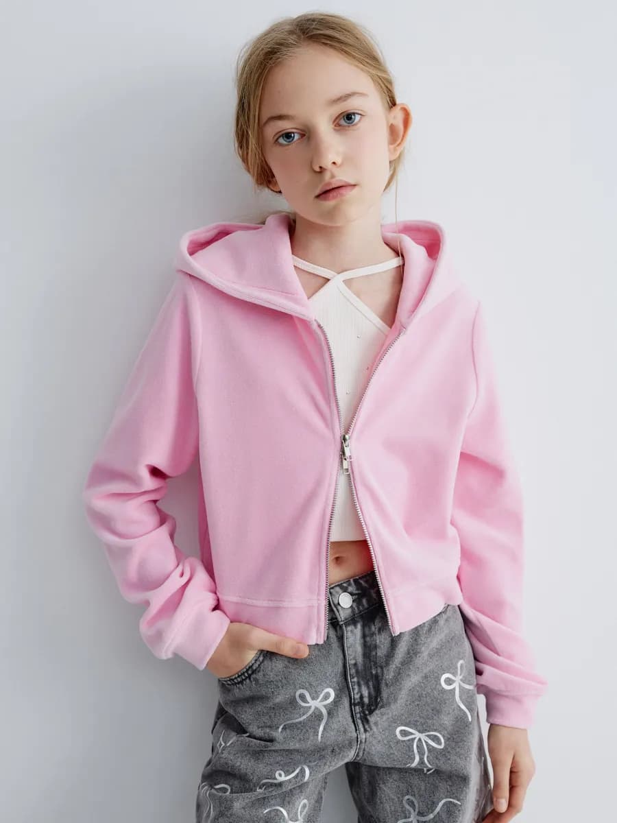 Велюровая толстовка розовая укороченная в стиле y2k