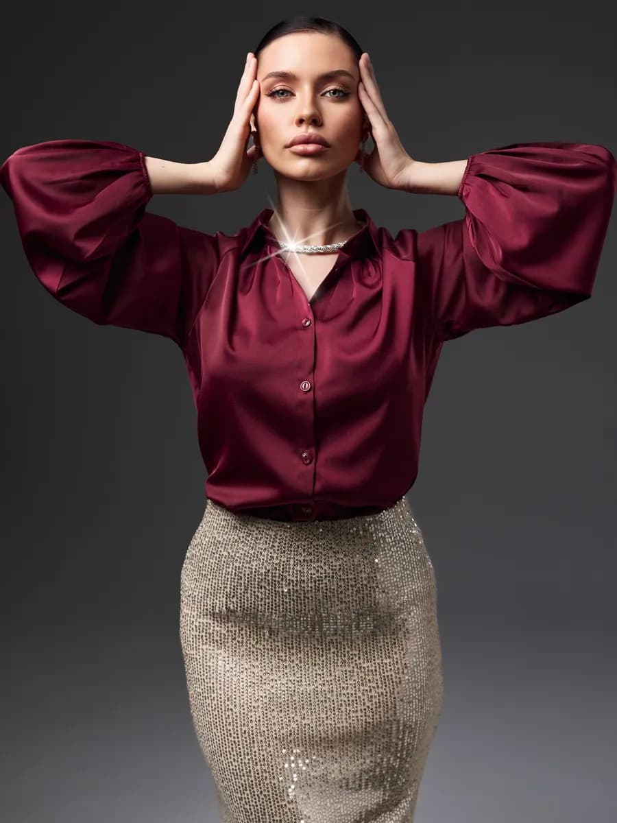 Нарядная блузка с широкими рукавами фонариками - фото 1