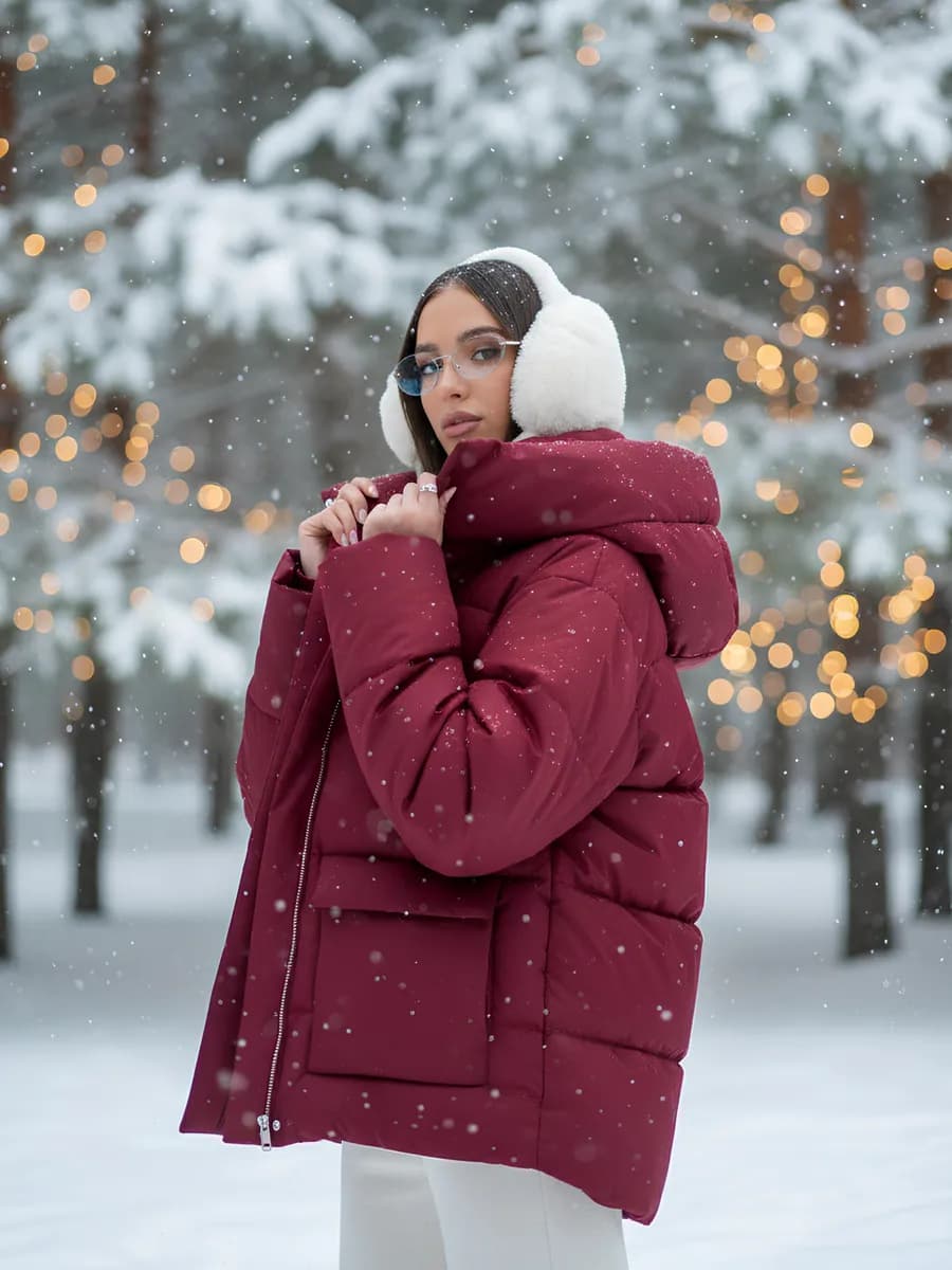 Куртка зимняя теплая оверсайз с капюшоном