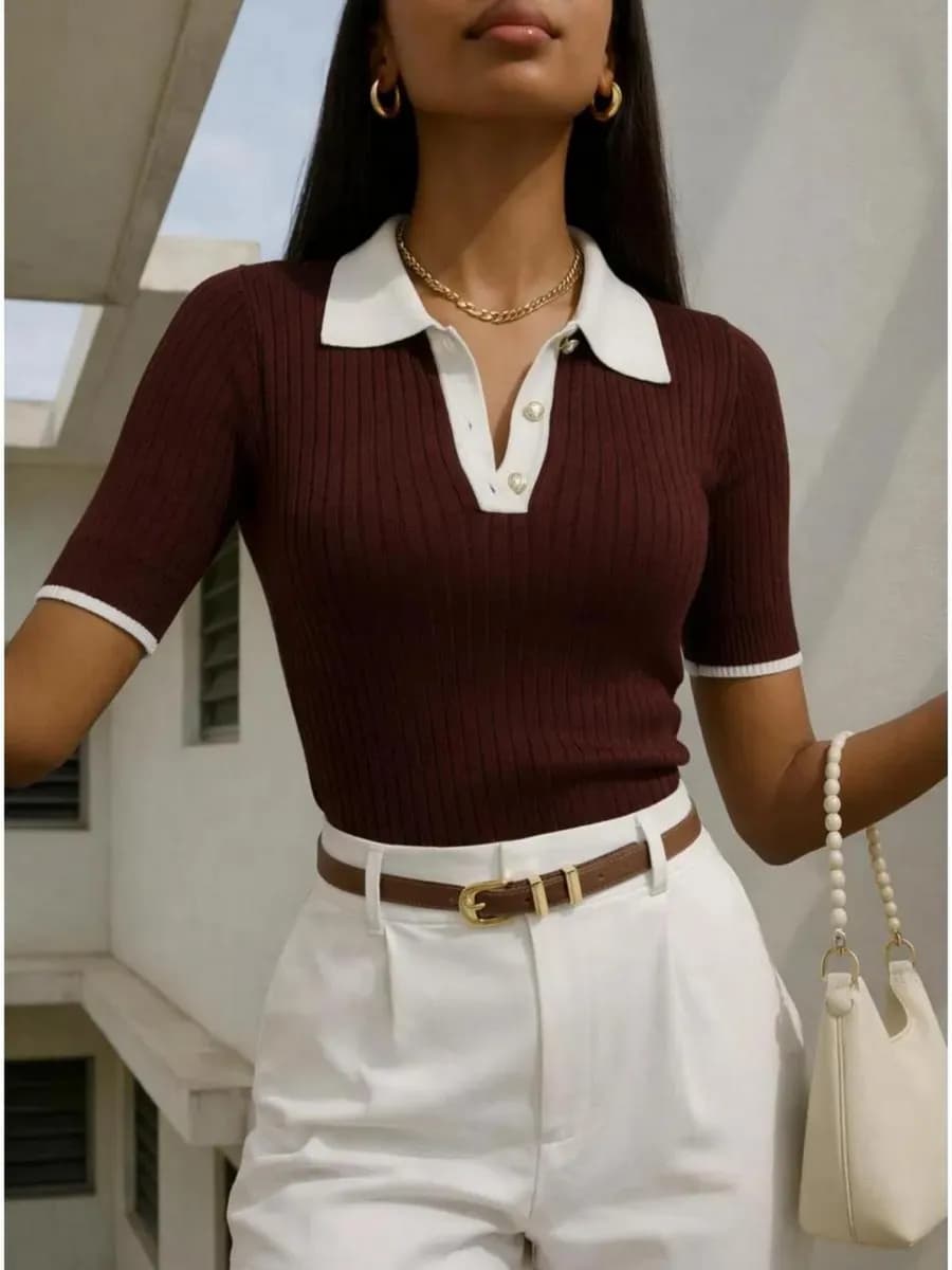 Вязаная футболка поло на пуговицах