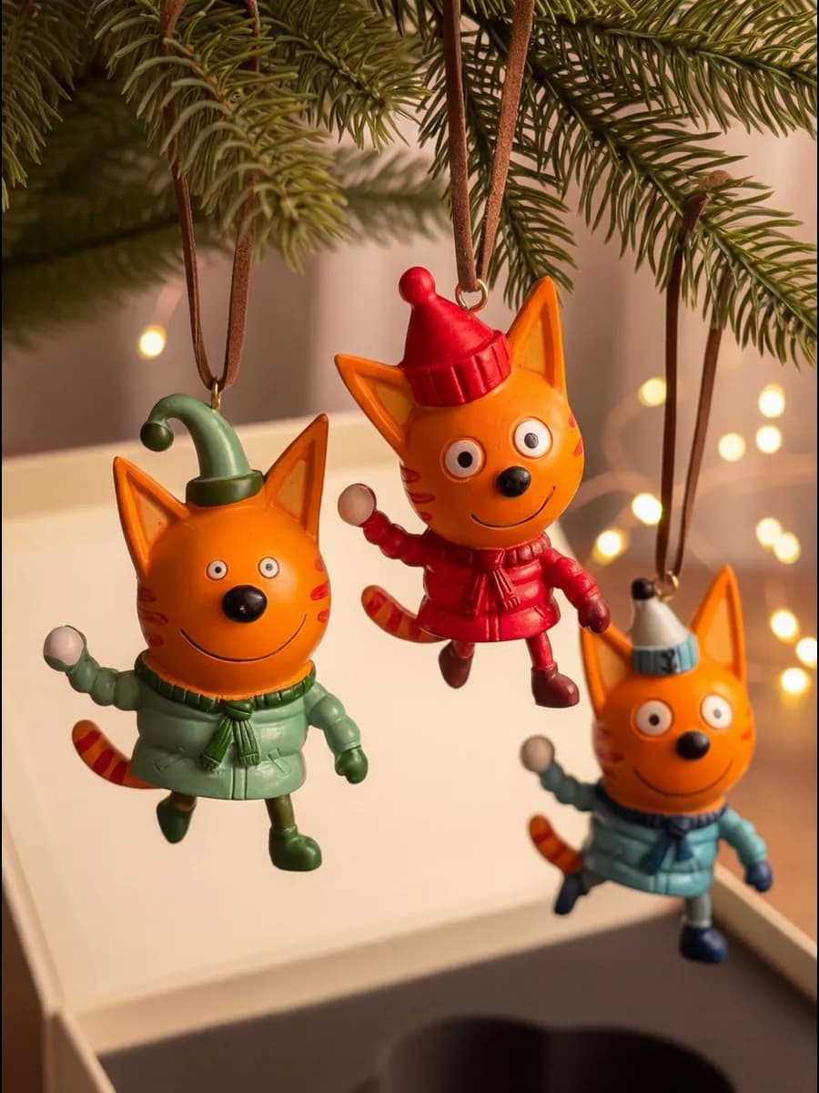 Набор елочных игрушек Три кота 3D, 3 персонажа