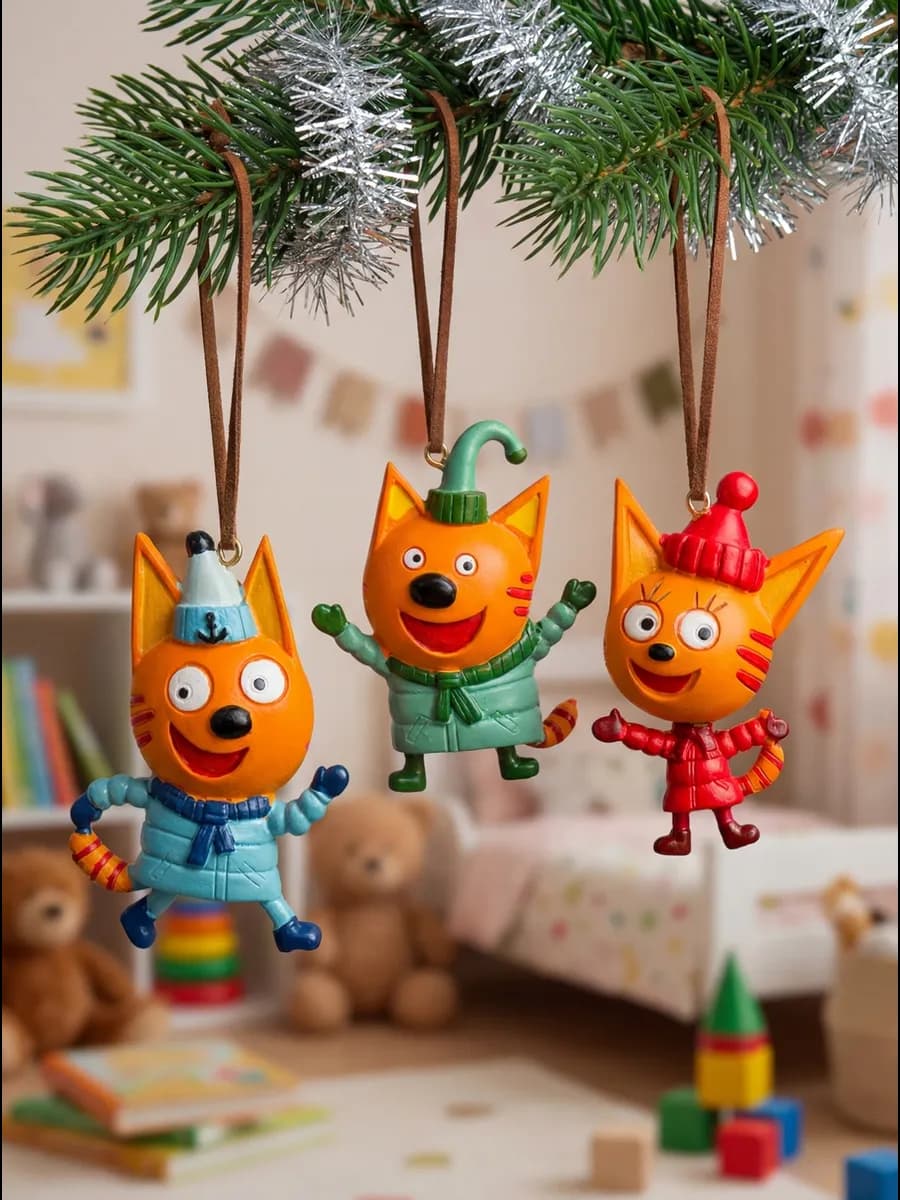 Набор елочных игрушек Три кота 2D (плоские), 3 персонажа