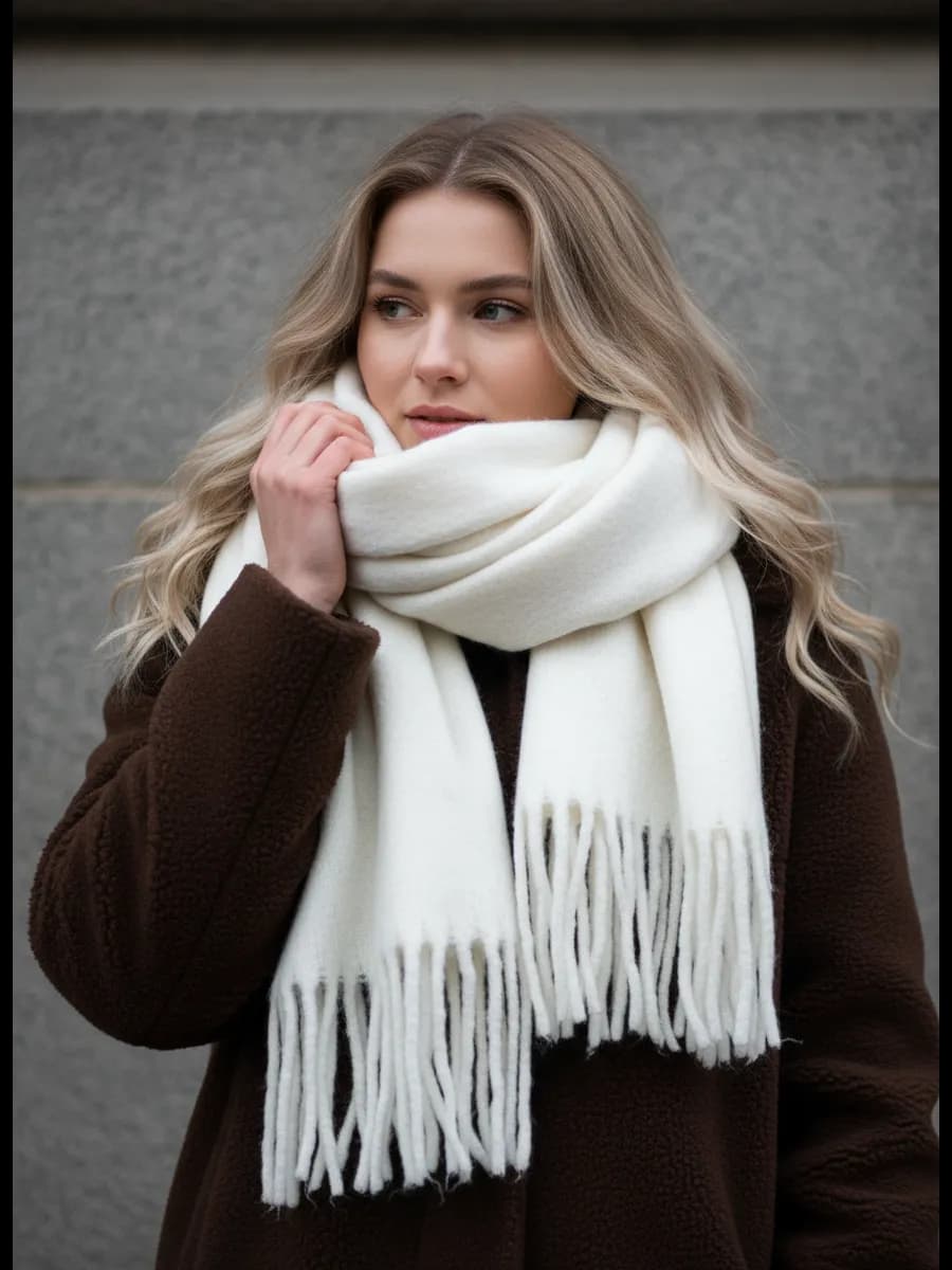 Шарф зимний теплый белый длинный