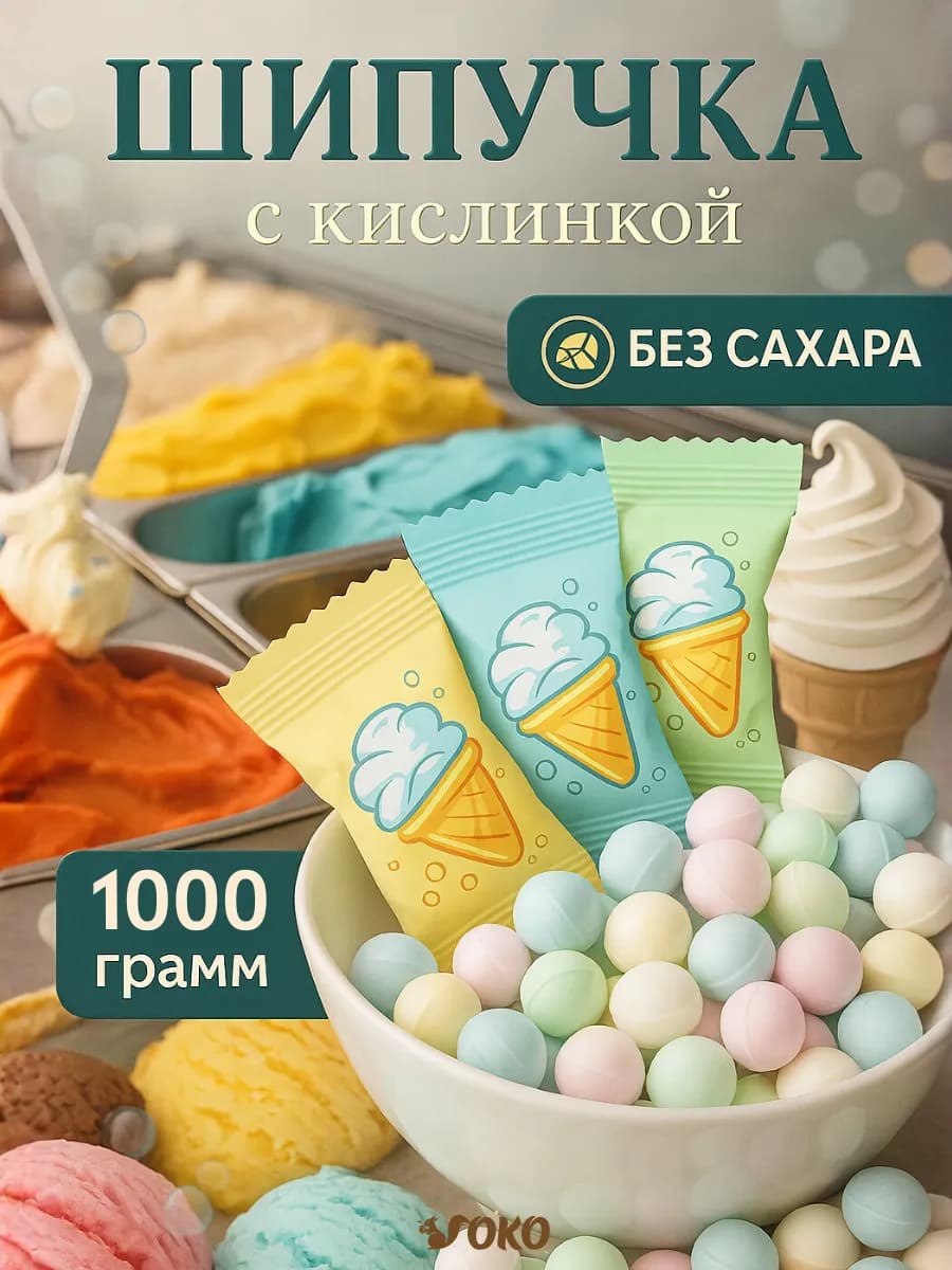 Конфеты шипучка со вкусом мороженого 1000гр