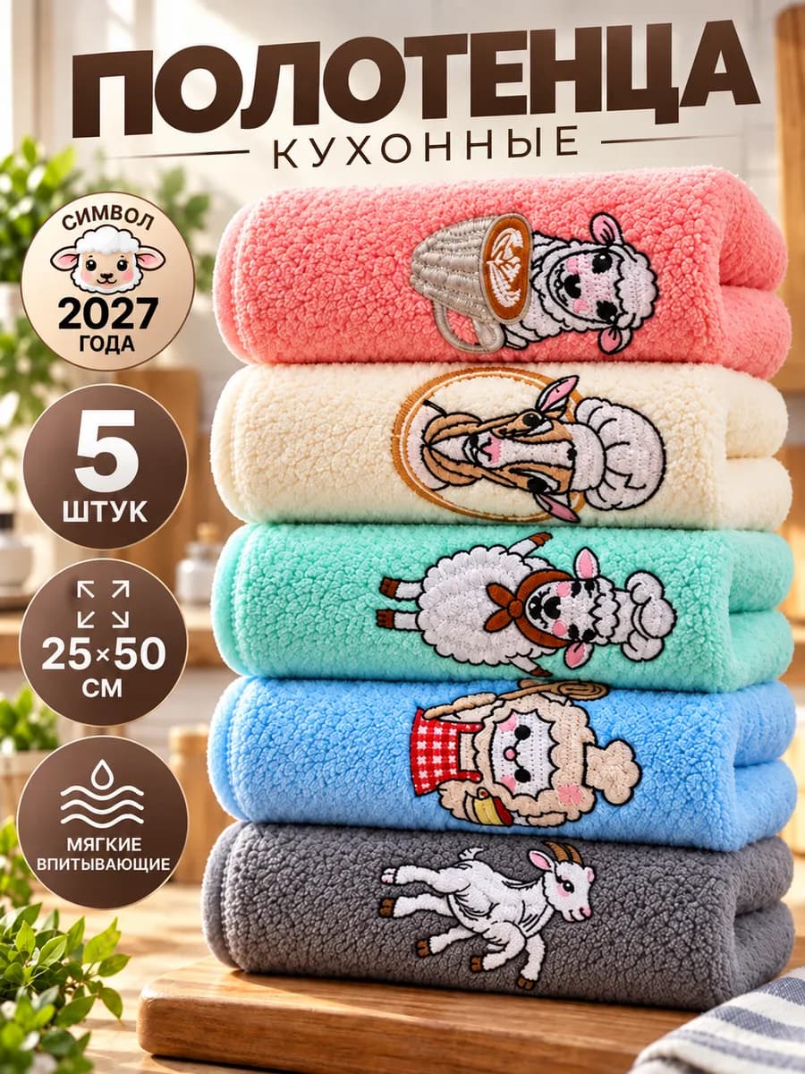 Полотенца кухонные новогодные набор 5 шт символ года 2027