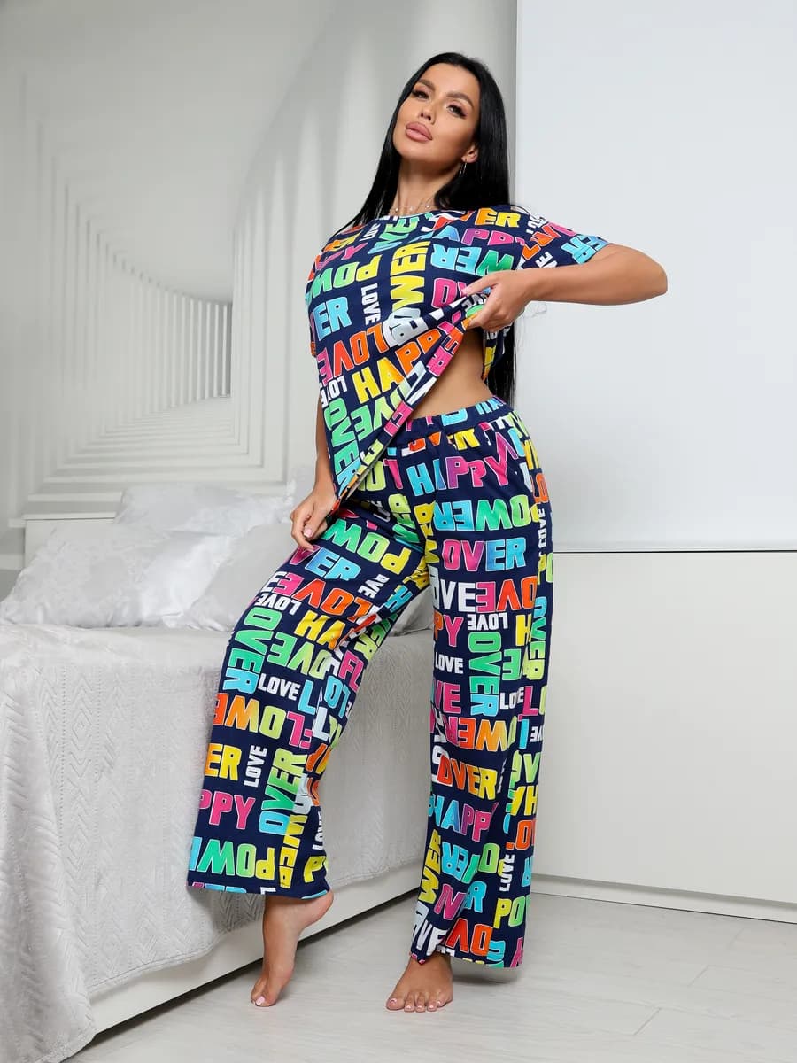 Костюм с брюками домашний больших размеров летний