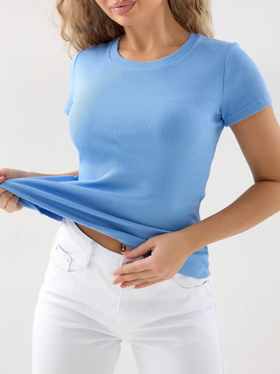 Футболка однотонная в рубчик скимс базовая хлопок