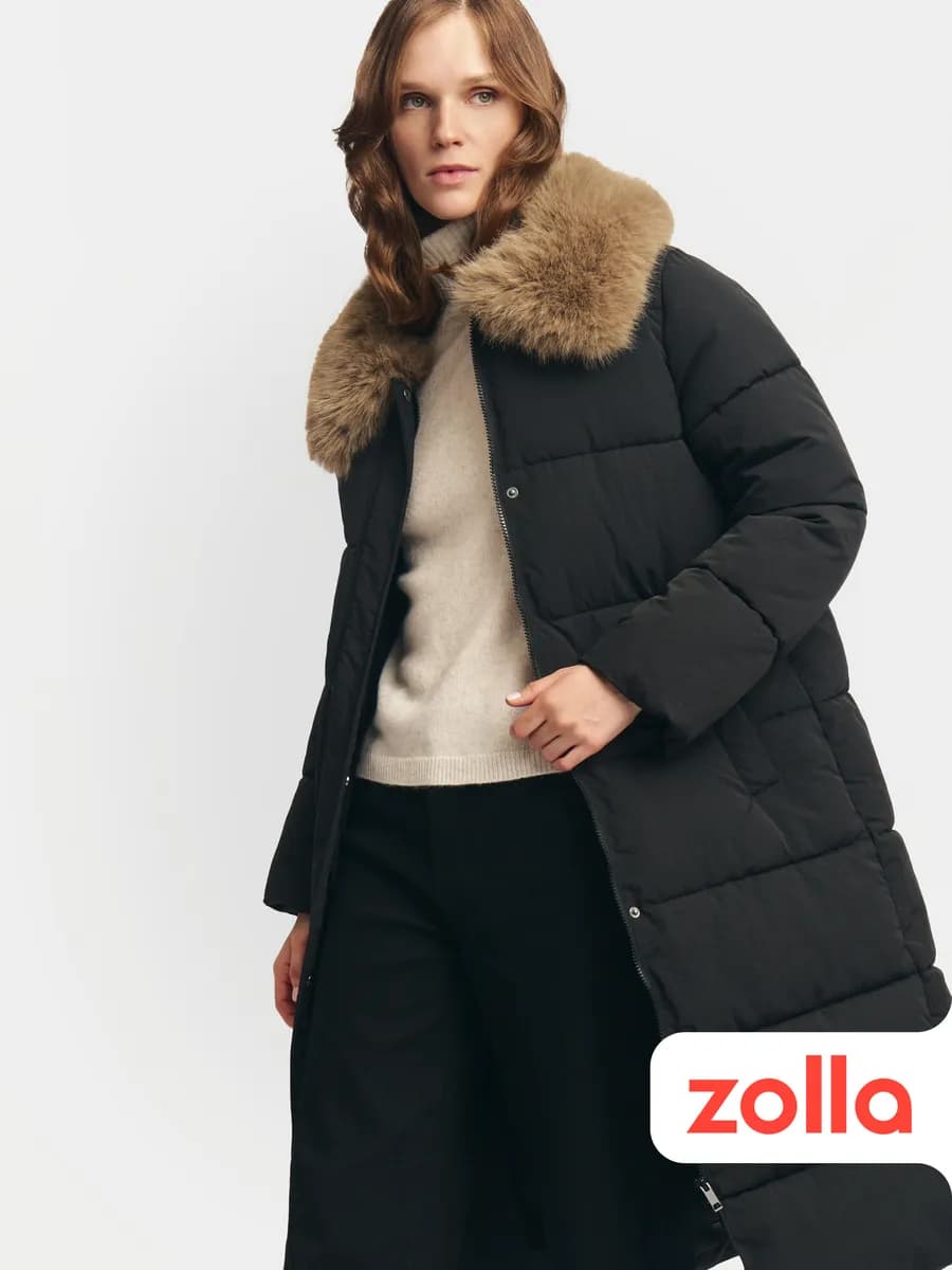 Тёплая женская куртка-пальто с поясом