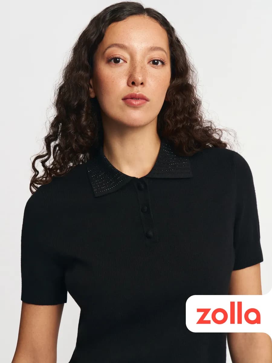 Женский джемпер поло со стразами