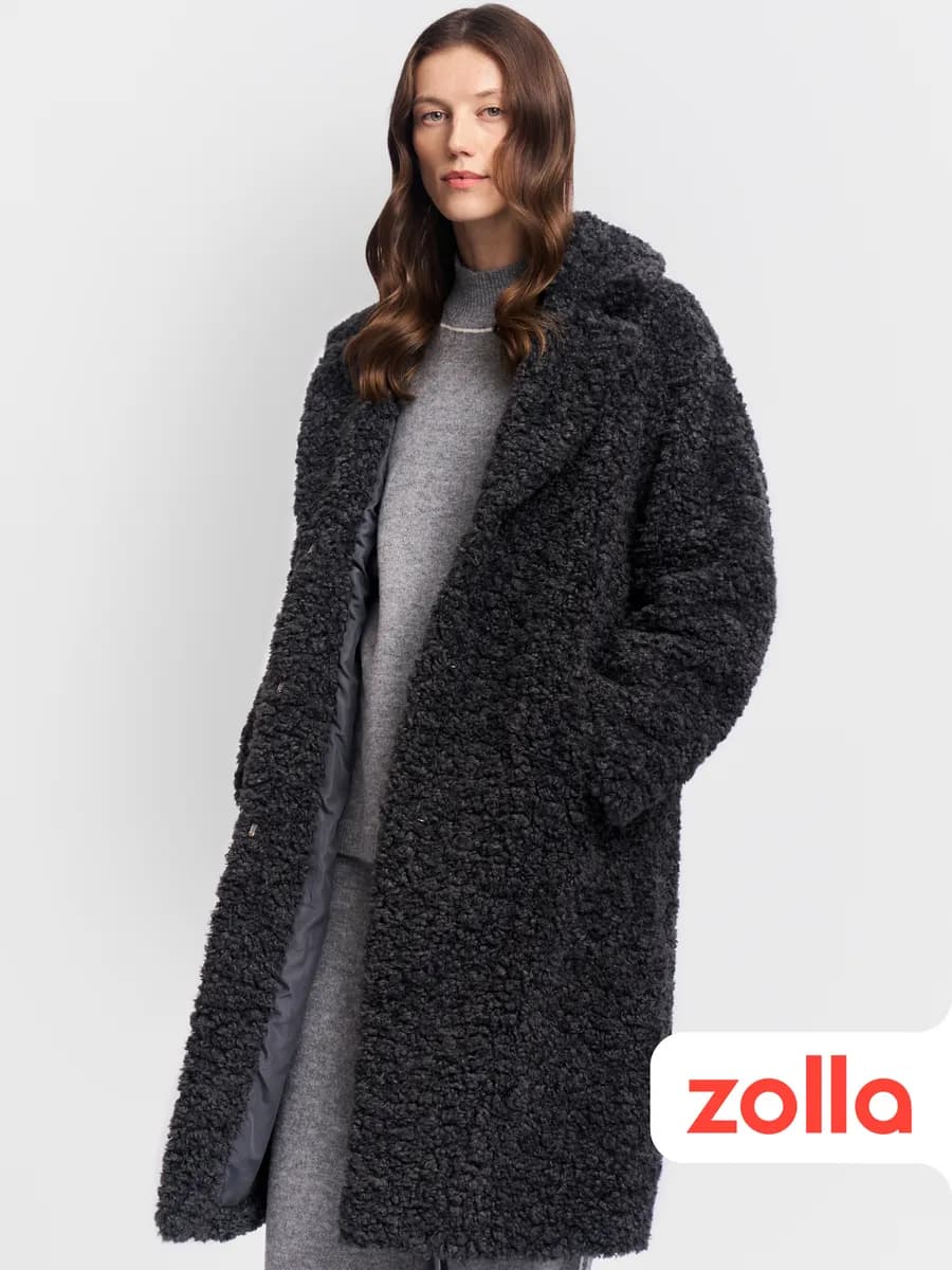 Женское длинное пальто-шуба экомех