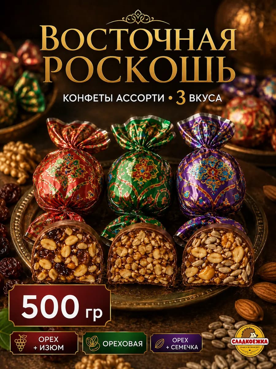 Конфеты "Восточная роскошь" ассорти из орехов и изюма 500гр
