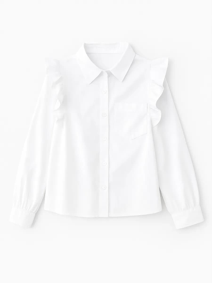 Белая рубашка с длинными рукавами и рюшами