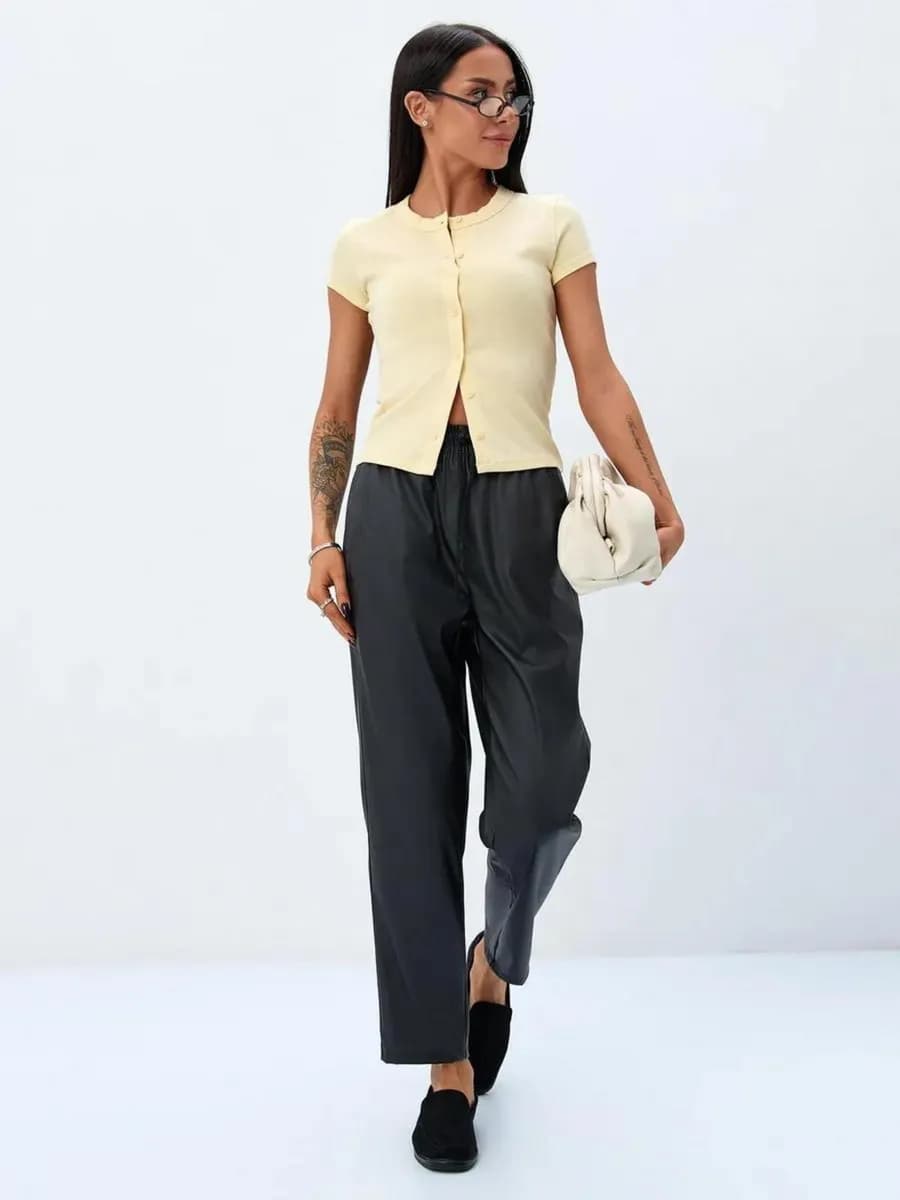 Брюки кожаные бананы - фото 1