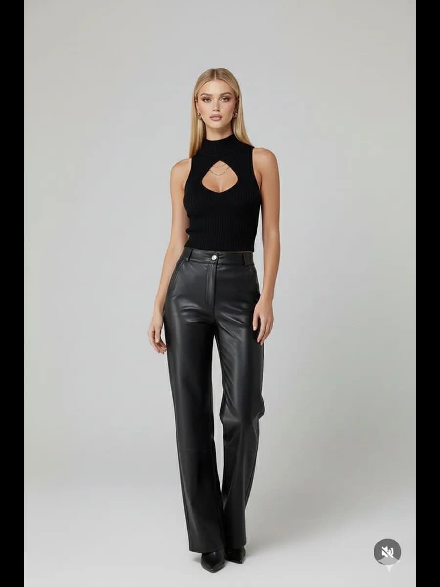 Брюки женские кожаные прямые