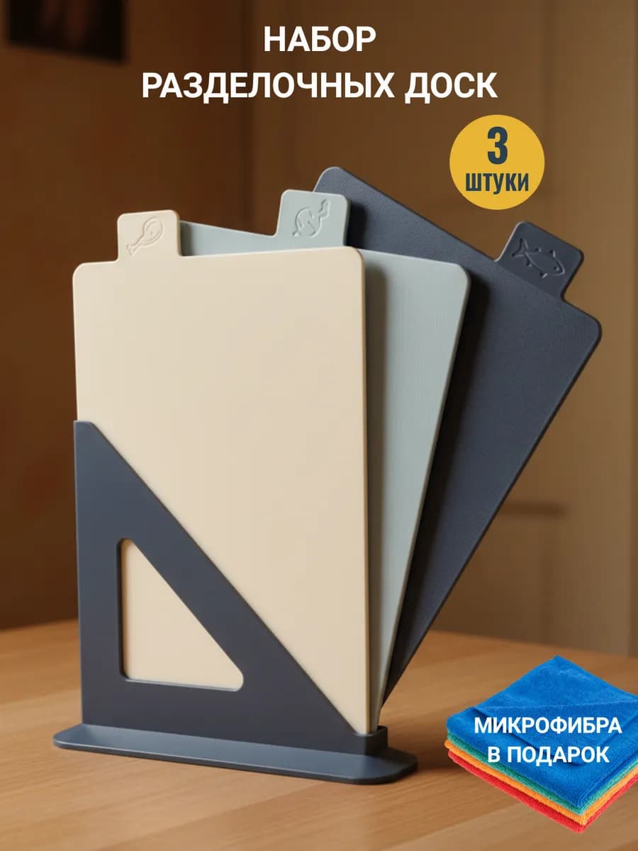 Разделочные доски пластиковые на подставке набор