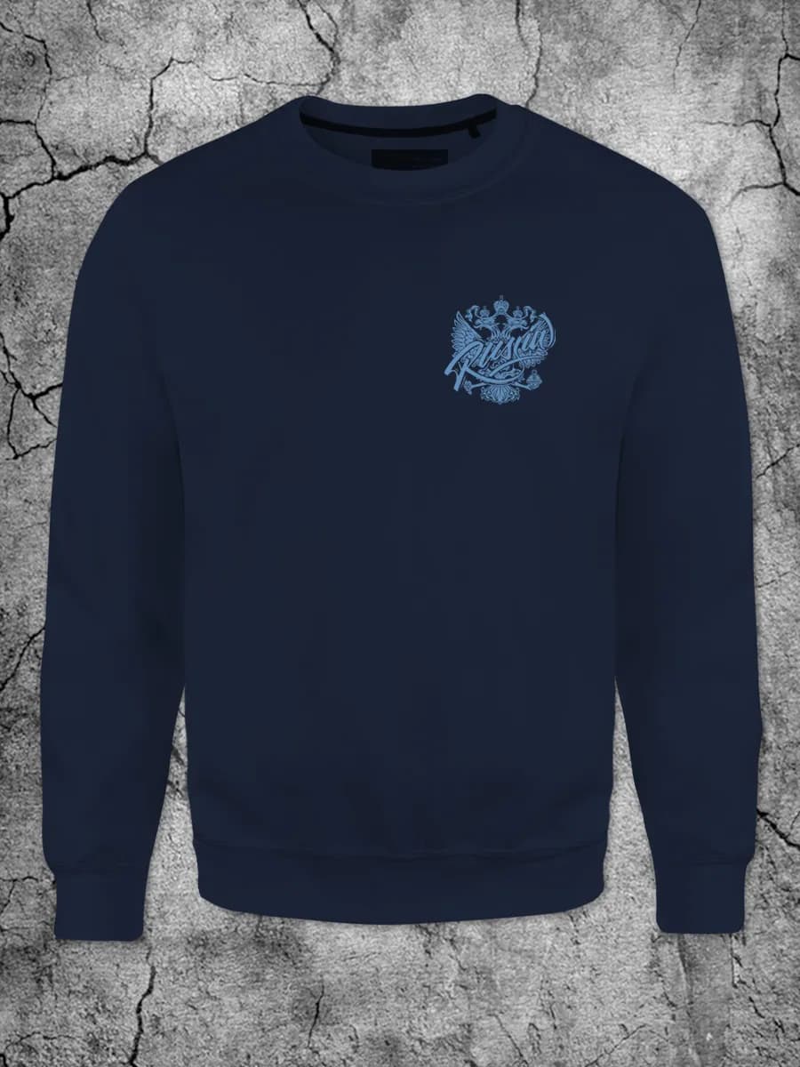 Свитшот с принтом Герб России темно-синий хлопок