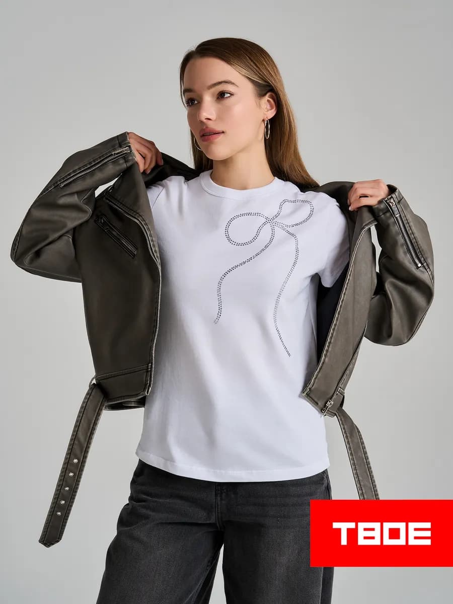 Футболка из хлопка с бантом из страз