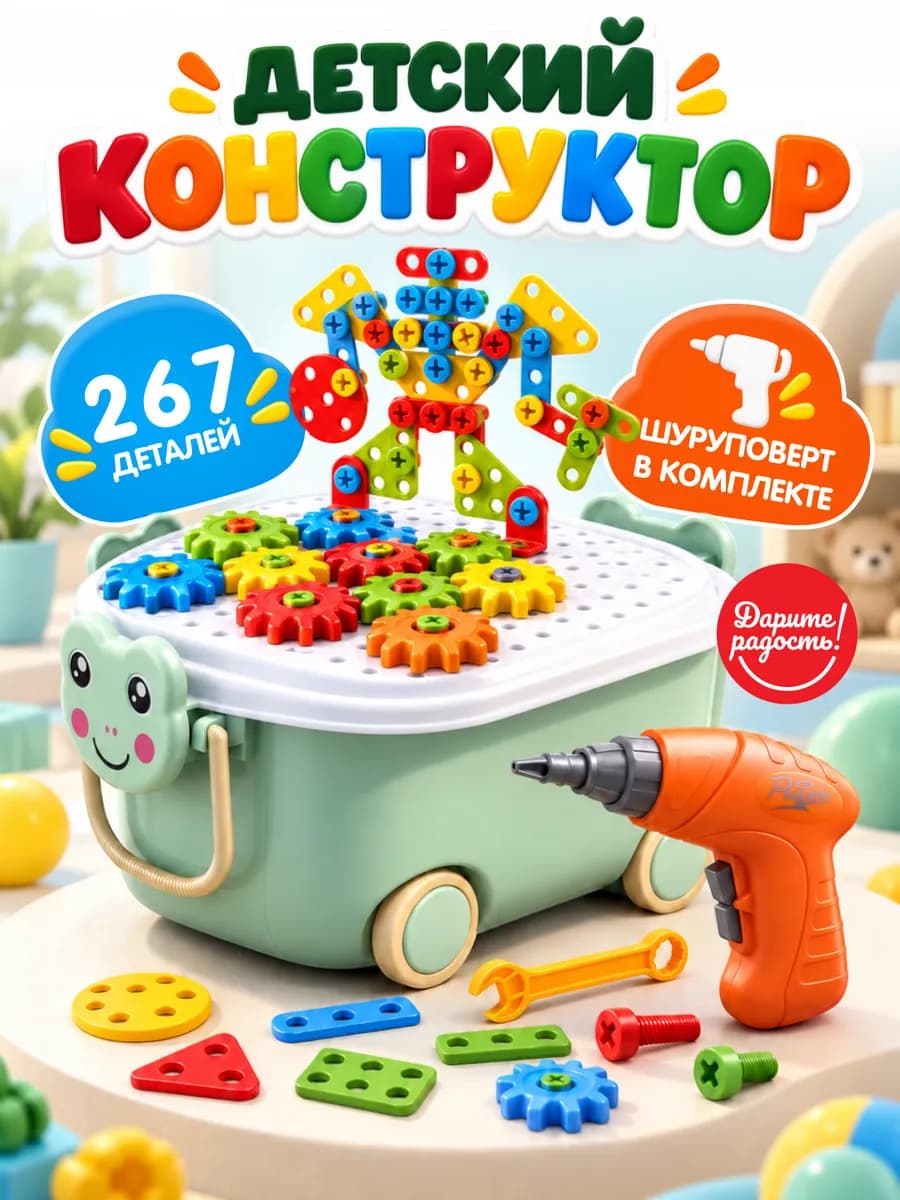 Конструктор с шуруповертом мозаика набор игровой