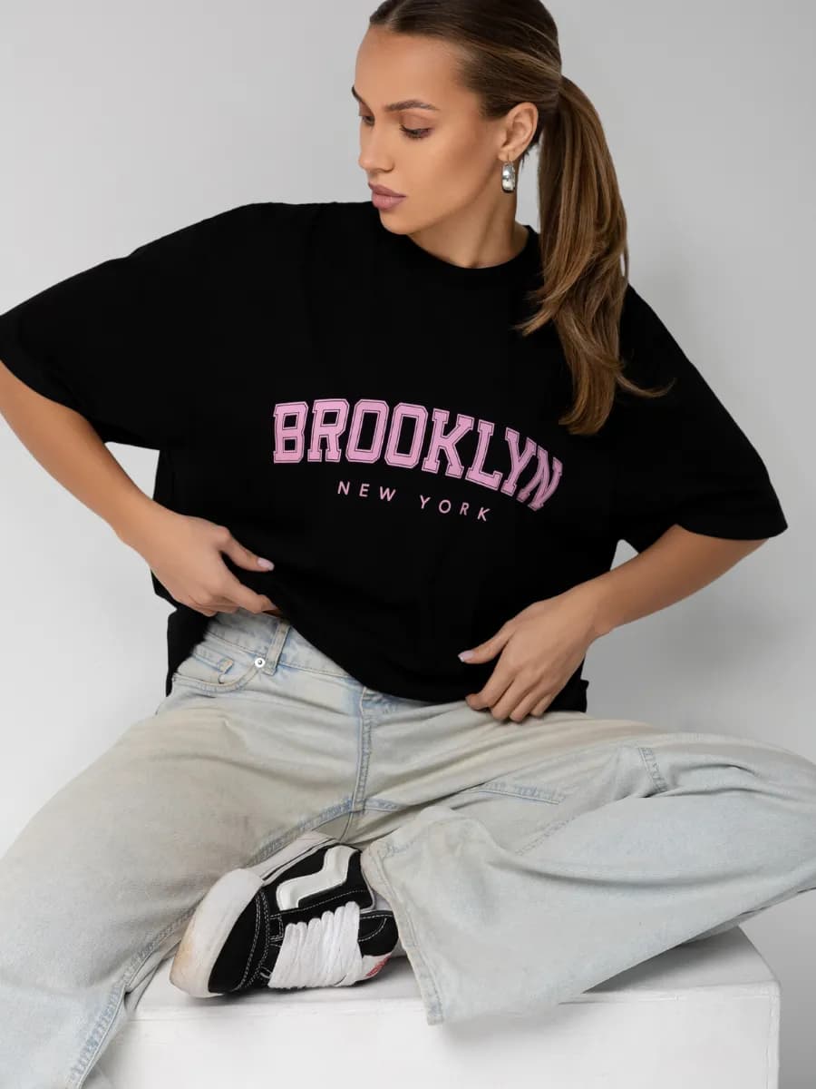 Футболка оверсайз с принтом длинная