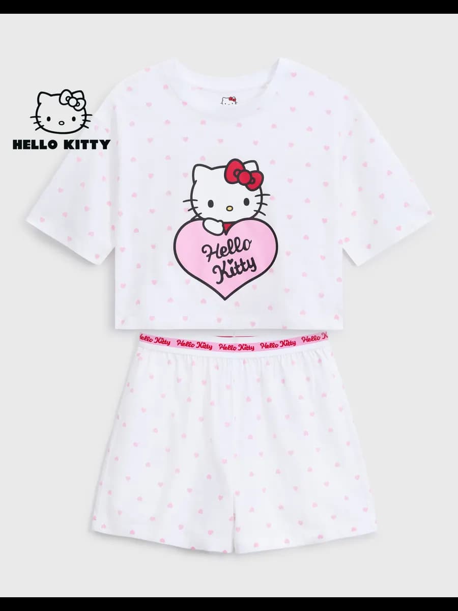Белая пижама с футболкой и шортами Hello Kitty