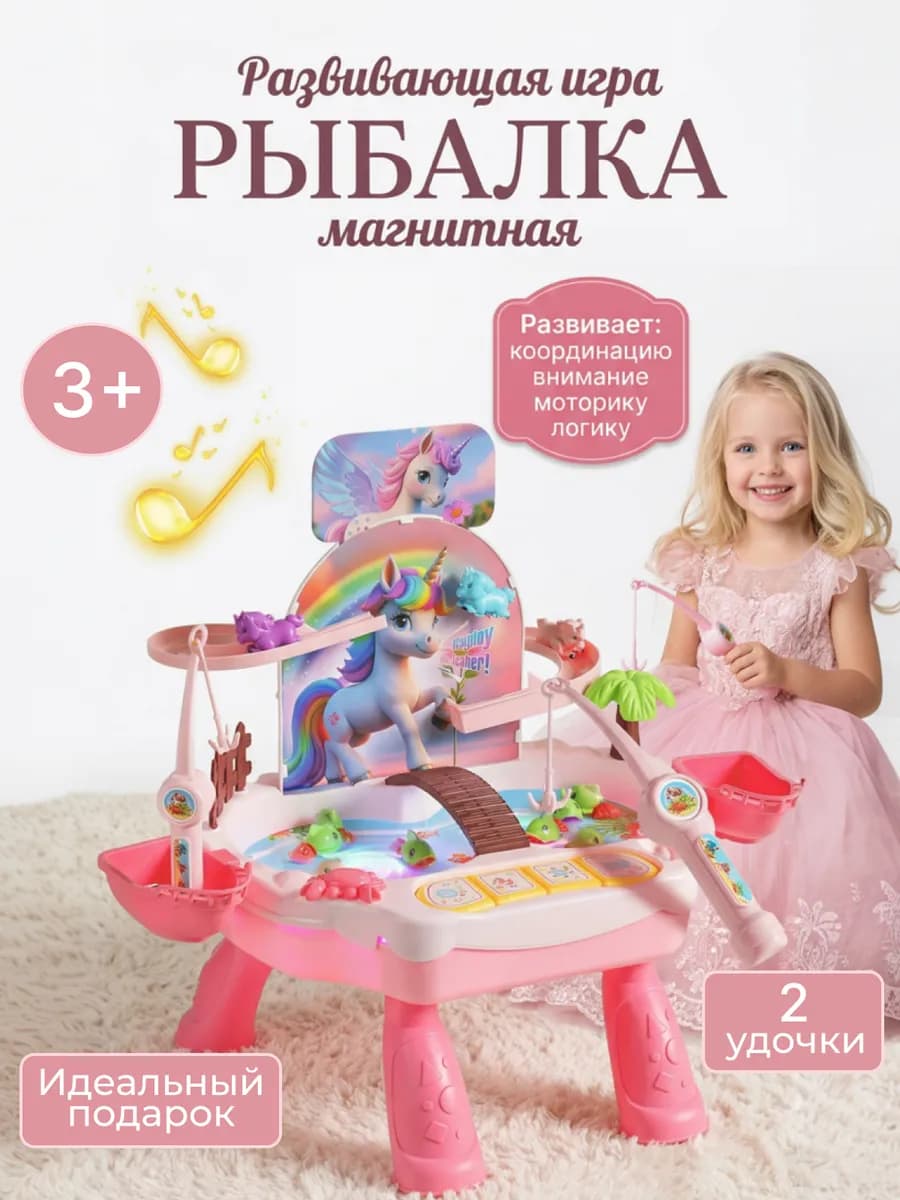 Рыбалка детская магнитная с рыбками и удочками