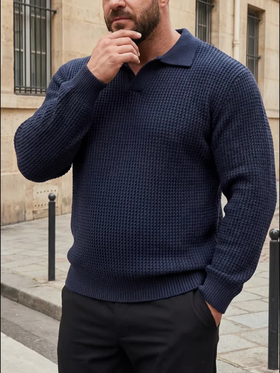 Свитер вязаный джемпер поло с длинным рукавом old money - фото 1