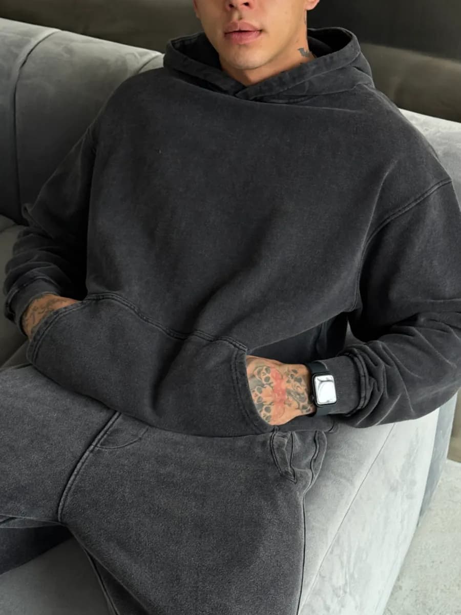 Худи варенка оверсайз черная толстовка с капюшоном