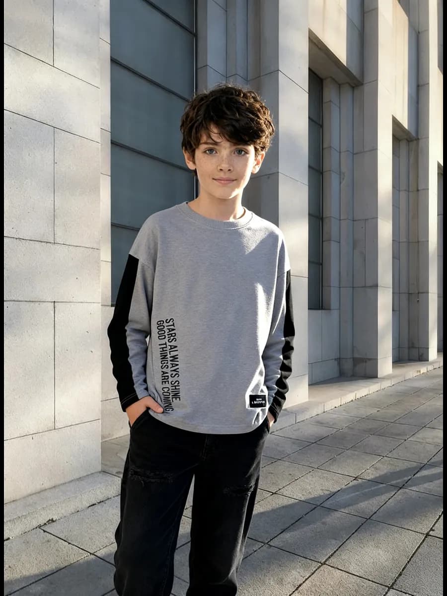 Лонгслив оверсайз для мальчика серый