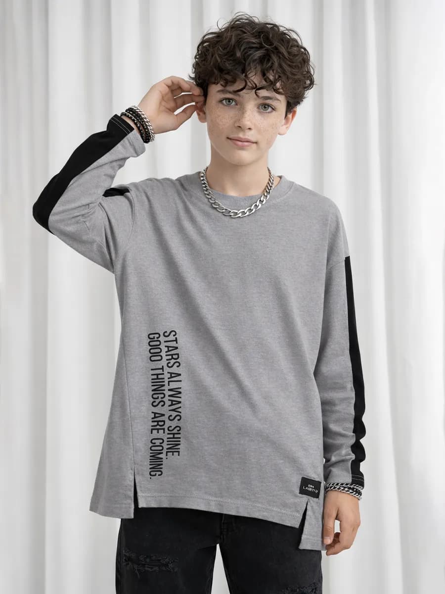 Лонгслив оверсайз для мальчиков серый