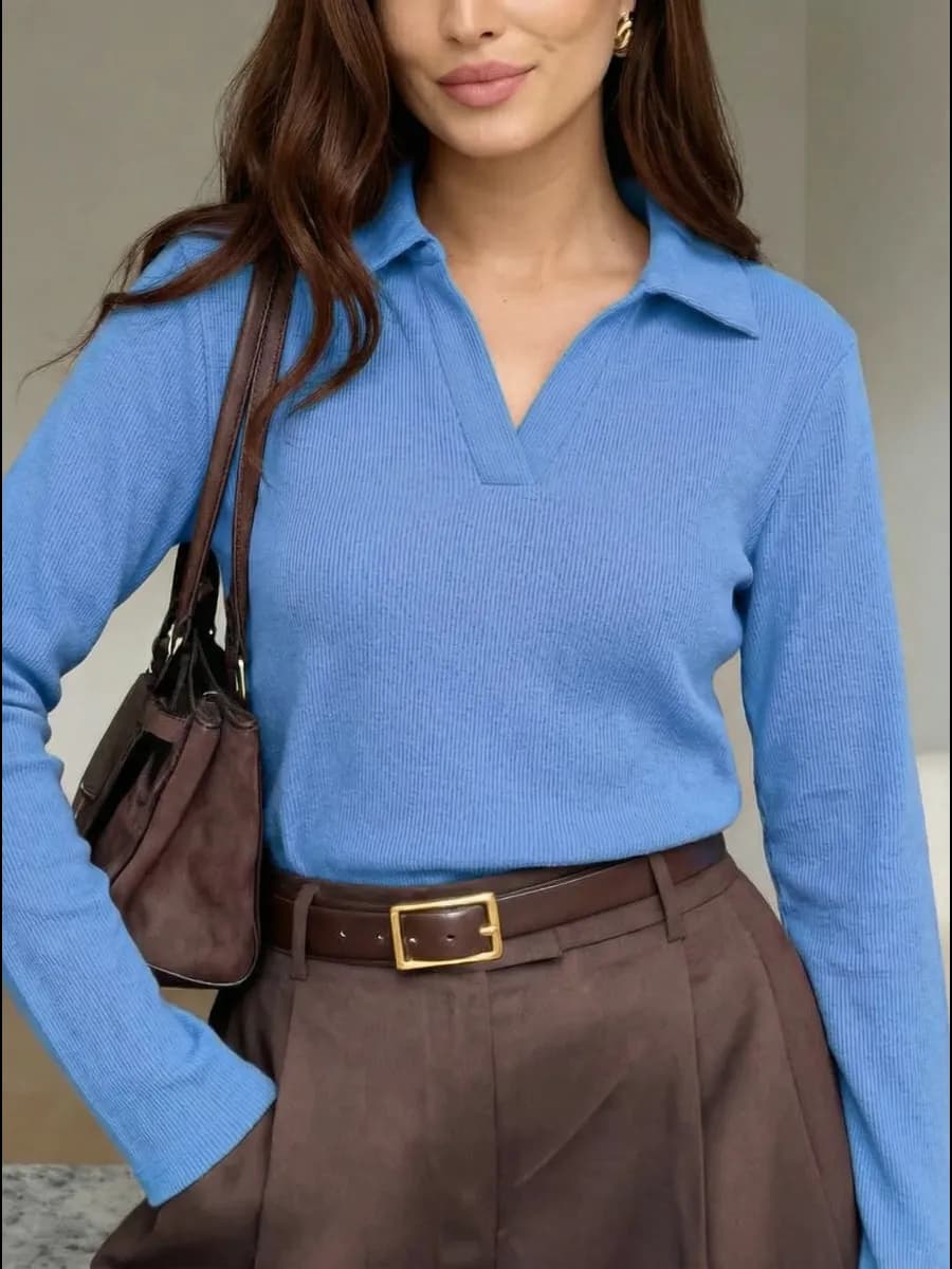 Лонгслив поло в рубчик лапша