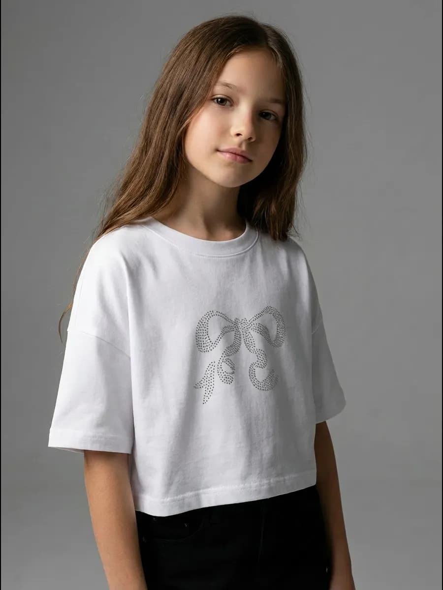 Футболка детская оверсайз укороченная базовая - фото 1