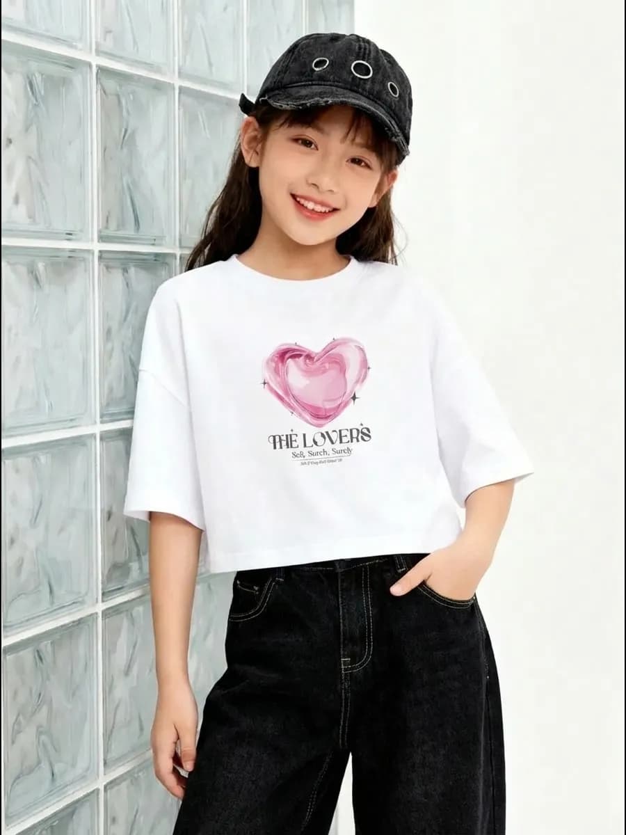 Футболка детская оверсайз укороченная базовая