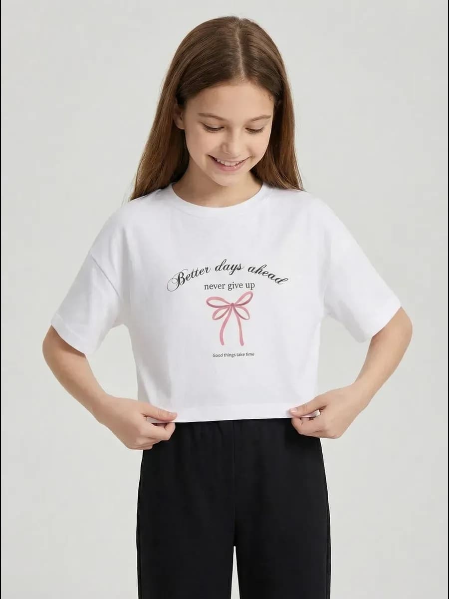 Футболка детская оверсайз укороченная базовая