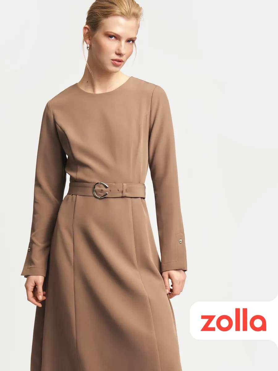 Женское платье миди с поясом