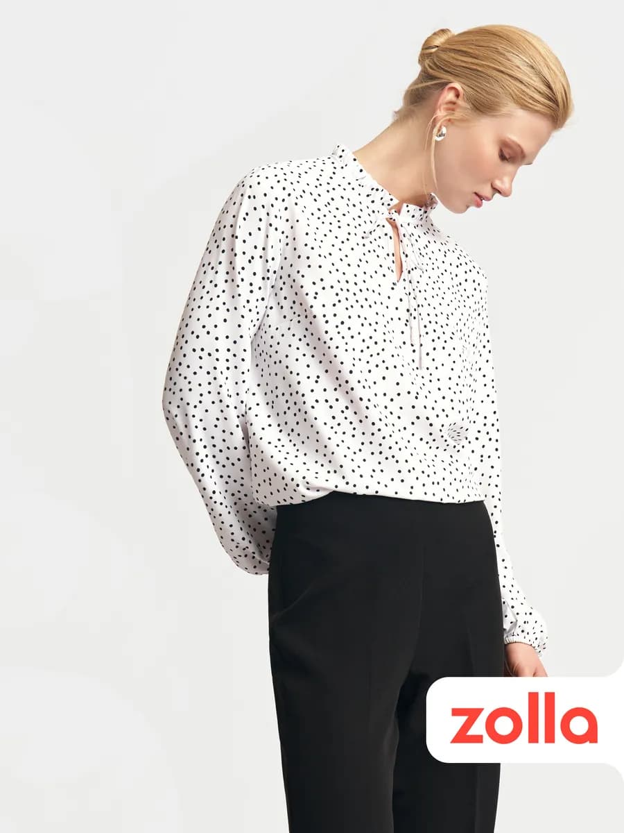 Женская блузка в горошек с завязками