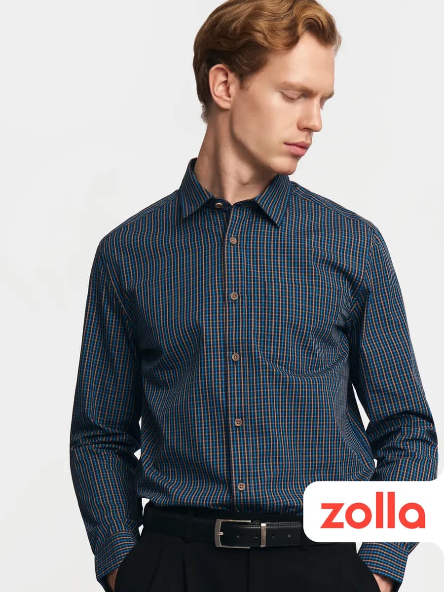 Мужская рубашка прямого силуэта в клетку