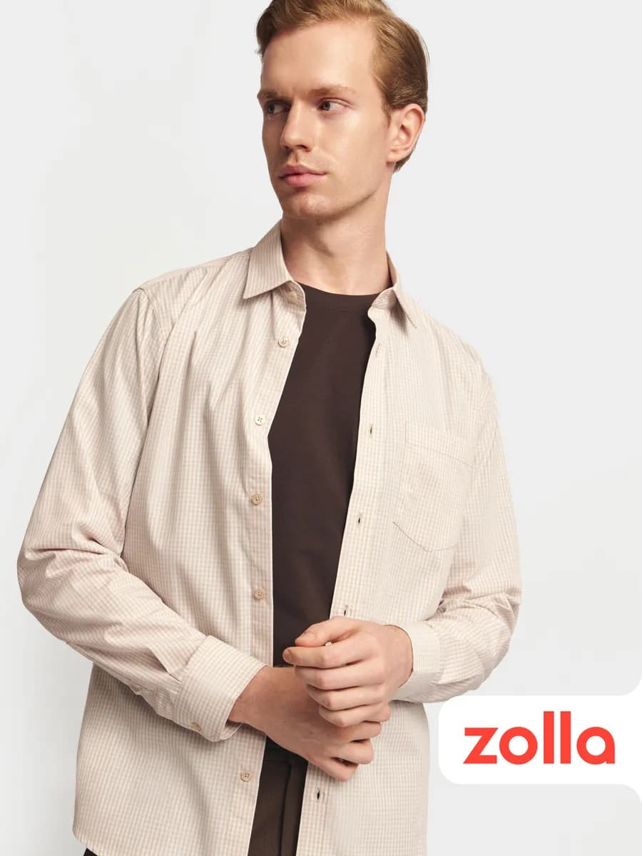 Мужская рубашка прямого силуэта в клетку - фото 1